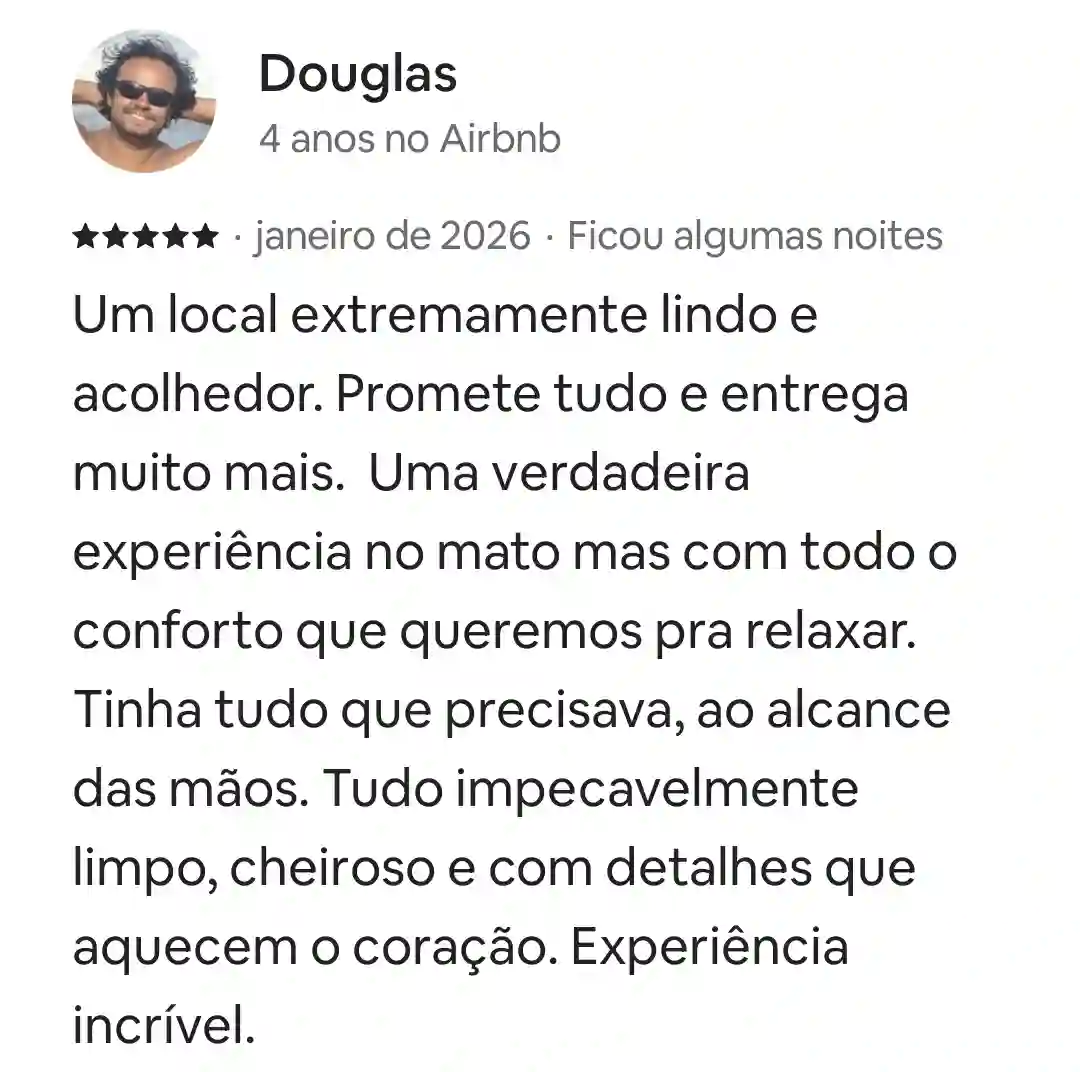 avaliação do hóspede do Cabanario em Cunha-SP sobre as Cabanas de Madeira.