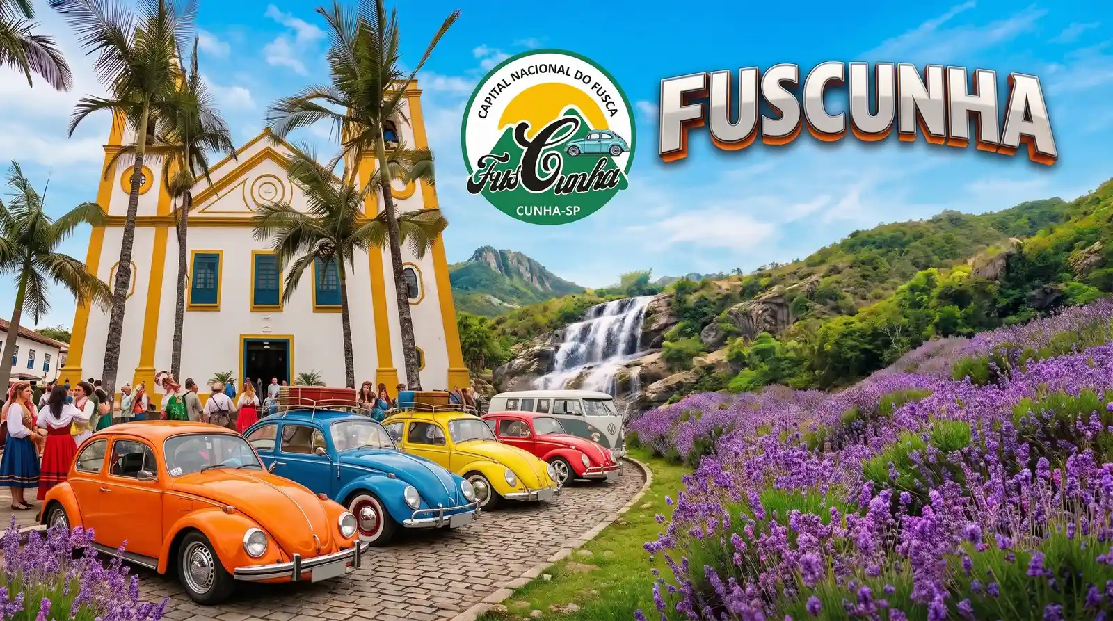 Cartaz do Fuscunha 2026, encontro de Fuscas e carros antigos em Cunha